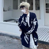 Riolio American Oversized Sweater Vintage Flocking Cardigan Knit Sweater Men's Clothing Loose Winter Cardigans Y2k Hip-Hop Streetwear