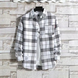 Riolio  Plaid Male Top with Pocket Long Sleeve Men's Shirt and Blouse Designer Slim Fit Casual Cheap Brand Button Fashion