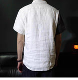 Riolio  Loose Summer Thin Spliced contrasting Color Short-sleeved Linen Shirt Retro Casual Cardigan