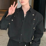 Riolio  Spring Autumn New Fashion Turn-down Collar Long Sleeve Solid Color Blouse Men's Clothing Button Korean Embroidered Flares Shirts