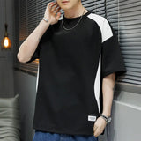 Riolio  Contrasted Color Splicing Short-sleeved T-shirt Men's Summer Two-piece Casual Loose Round Neck Pullover