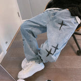 Riolio Prints Jeans Men New Streetwear Baggy Wide Leg Jeans Korean Fashion Drapes Straight Casual Loose Denim Cargo Pants