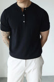 Riolio New Fashion American Style Men T-shirt Light Luxury Knitted Henry Collar Tees Casual Solid Color Short Sleeve Breathable Tops