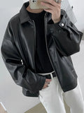 Riolio Spring Autumn Cool Luxury Short Black Soft Light Pu Leather Jacket Men Zipper Casual Mens Jackets and Coats Fashion