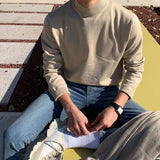 Riolio  Half-turtleneck Sweater for Men, Long-sleeved Korean Style Trendy Knitted Sweater with Bottoming Shirt, Hong Kong Style Casual