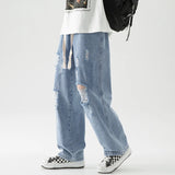 Riolio New Men Baggy Ripped Jeansripped Trousers Hip Hop New Mens Loose Jeans Neutral Pants Solid Color Women Oversized  Straight Jeans