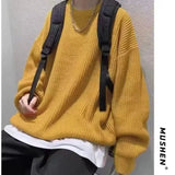 Riolio  Autumn and winter loose shoulder sweater for young men Japanese retro pineapple needle jacquard lazy round neck knit sweater
