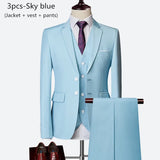 Riolio WELL DRESSED MEN 3 Piece Men's Wedding Suit Fashion Men's Slim Solid Color Business Office Suit Sets Large Size Men Blazer+ Pants + Vest