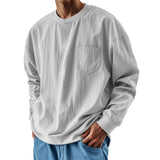 Riolio  Spring Autumn Round Neck T-Shirts Men Solid Long Sleeve Casual Tshirt Male Loose Pocket Fashion Tees Streetwear Sports Tops Man