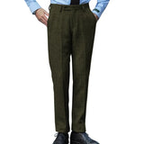 Riolio  Men Formal Herringbone Woolen Double-pleated Suit Trousers Solid Color Light Luxury Naples Premium Business Dress Pants New
