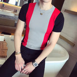 Riolio  Men's Clothing Short Sleeve Pullovers Handsome Thin Summer Patchwork Round Neck Fashion Striped Casual Straight T-Shirts