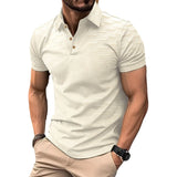 Riolio  Summer Solid Pullover Polo Shirts Men Short Sleeve Turn-down Collar Formal Polos Male Business Casual Comfortable Retro Tops