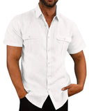 Riolio Cotton Linen Hot Sale Men Short-Sleeved Shirts Summer Solid Color Comfort Collar Casual Beach Style Plus SizeMale Shirts M-5XL
