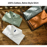 Riolio Spring and Autumn New Men Men's White Long Sleeve Shirt Pure Cotton Retro Style Button Up Pocket Male White Clothes Top