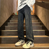 Riolio  Straight Leg Jeans Men Washed Solid Trousers Panel Design Denim Pants Autumn Fall Male Wear New 2025 High-quality denim pants