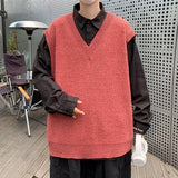 Riolio  Hong Kong style loose autumn and winter men's vest knitted sweater for outerwear trendy camisole college style V-neck loose