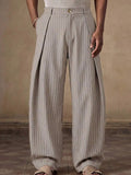 Riolio  Mens Casual Loose Pleated Wide Leg Chino Pants For Summer Autumn Daily Wear