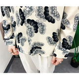 Riolio  Spring and Summer Thin Loose Casual Lazy Draping Silk Skating Ice Silk Creative Fashion Design Butterfly Print Men's Shirt