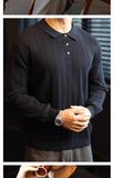 New Japanese Business Men Polo Sweater Light Luxury Knit Slim-fit Long Sleeve Pullover Premium Solid Color Basic Knitwear M-3XL