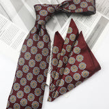 Riolio  2PCS Neck Tie Set Casual Floral Printed Neckties Oversized 9cm Luxury Striped Silky Neck Ties For Men Pocket Square Groom Hanky