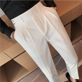 Riolio British Style Autumn New High Waist Twill Pleat Design Casual Trousers Fashion Man Slim Fit Simple Social Party Suit Pant 38-28