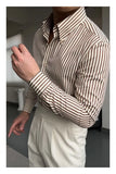 Riolio British Casual Seersucker Striped Long Sleeve Shirt Men's Slim Casual Business Shirt High Quality