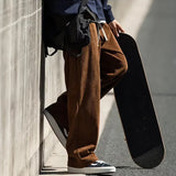 Riolio  Loose Waist Corduroy Casual Pants Straight Slim Design Wide Loose American Style Sensual Pants Men
