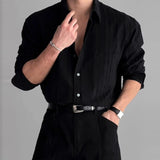 Riolio  Vintage Men's Striped Textured Shirt Spring Fall New Casual Breathable Long Sleeve Shirts Mens Fashion Turn-down Collar Shirts