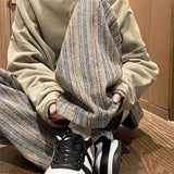 Riolio New Men's Striped Woolen Straight Leg Trousers Classic Y2K Vintage Baggy Pants Casual High Street Fashion Gym Sweatpants
