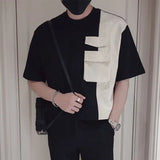 Riolio  Spliced short-sleeved T-shirts  Men's Fashion Trendy Tops Versatile Trendy Brand Half-sleeved Casual T-shirts