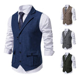 Riolio Men Suit Vest Herringbone Fabric Waistcoat Business Wedding Casual Turndown  Collar Men's Dress Blazer Vests Formal Party V07