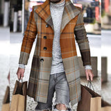 Riolio Autumn Winter Men's Single Breasted Woolen Overcoat Plaid Print Male Long Thicken Windbreaker Fashion Causal Coat Outerwear Men