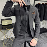 Riolio  ( Blazer+Vest+Pants ) Groom Wedding Male Suit Luxury Brand Fashion Striped Men's Casual Business Office Double Breasted Suit