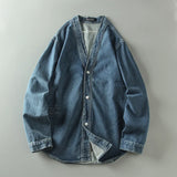 Riolio Casual V-Ne Denim Jaet Men's Spring Autumn New Sle Waed out Distred Coat Stand Fit Long Sve Oute...