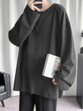 Riolio  Loose Long Sve round Ne T-irt for Men Spring Autumn Pure Color Base Layer irt Inner Wear Big Size Casual Faion