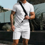 Riolio New Men's Suit Summer Casual Sportswear Waffle Solid Color Loose Lapels T-shirt and Shorts Two-Piece Set Free Shipping