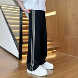 Riolio  Spring Summer Teen Casual Loose Trendy Striped Mid-high Waist Wide-leg Straight Trousers