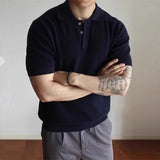 Riolio New Men's Clothing Light Luxury Business Polo Shirt Casual Slim-fit Knitted Solid Color Short Sleeve T-shirt High Quality Tops
