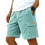 Riolio  Men'sShorts Solid Corduroy Shorts Male Drawstring Pocket Casual Beach Half Pants Loose Shorts Mens Clothing Plus Size S-5XL
