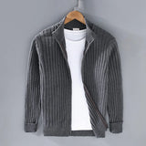 Riolio Autumn Winter New Men Cardigan Sweater Men's Stand Collar Zipper Cotton 100% Thickened Knit Solid Color High Street Clothes