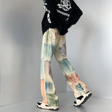 Riolio  New Fashion Graffiti Tie-dye Jeans Hip Hop Rock Loose Straight Trousers for Men and Women Retro Harajuku Streetwear Pants