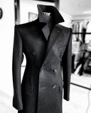 Riolio  Fashion Woolen Blend Coat Men Black Over Jacket Overcoat Double Breasted Long Plus Size Warm Formal Business