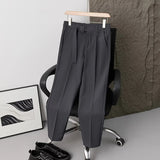 Riolio  Men Pleated Dress Pants with Belt Business Casual Non-Iron Straight Trousers Male Solid Color Ankle Length Office Work Pants
