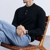 Riolio  New Fashion Men Henry Sweater Light Luxury Knitted Solid Color Long Sleeve Pullover Premium Quality Skin-friendly Knitwear M-3XL