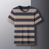 Riolio  100% Cotton High Quality Horizontal Stripes Simple Fashion Men's T-shirt Classic Timeless O Neck Tops Casual Unisex Kid's Tees