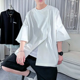 Riolio  Irregular Shirt Men's Japanese Fashion Brand Men's Three-quarter Sleeve Shirt Thin Button Splicing Top