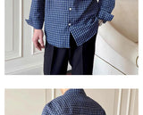 Riolio  New American Retro Men Shirts Light Luxury Textured Lapel Plaid Long Sleeve Cardigan Leisure Trendy Premium Check Blouse M-2XL