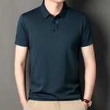 Riolio  Summer Lightweight Middle-aged Men's Ice Silk Striped Casual Polo Shirt