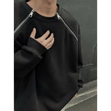 Riolio Spring Men Sweatshirts Metal Zipper Solid Color Casual O Neck Fashion Oversize Streetwear Hip Hop Male White/Black