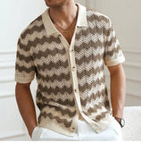 Riolio  New High-quality Breathable Fabric Knitted Cutout T-shirt Spring/Summer Men's Business Casual Striped Shirt Men Clothing